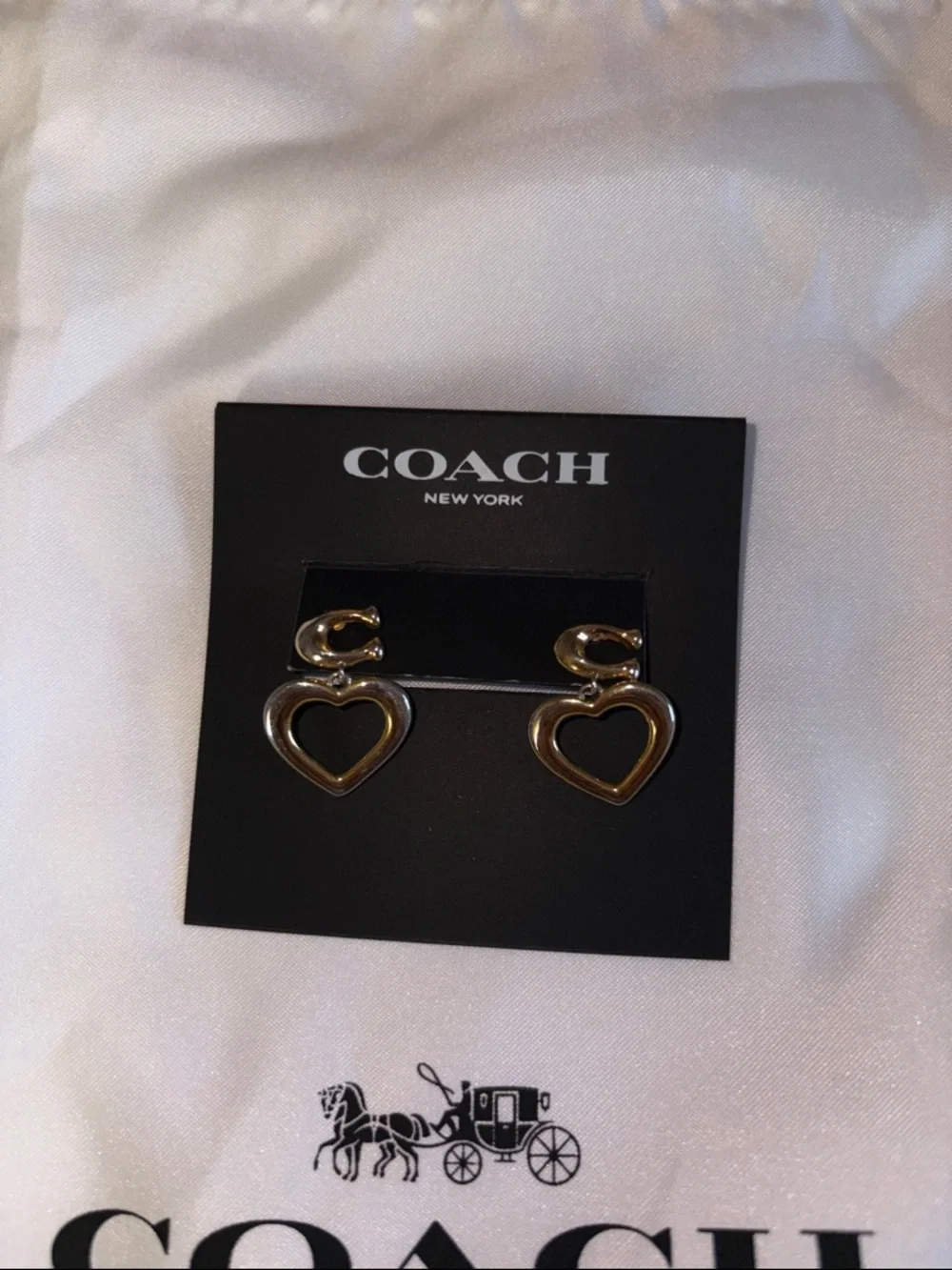 Coach Gold Open Heart Drop Earrings - Picture 2 of 3